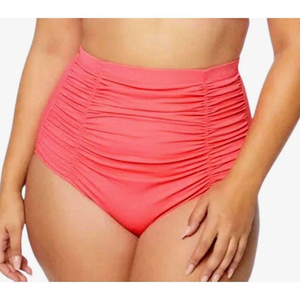 NWT NEW RUBY RIBBON Coral Riviera Pink Ruched Bikini Bottom size 3X 3XL